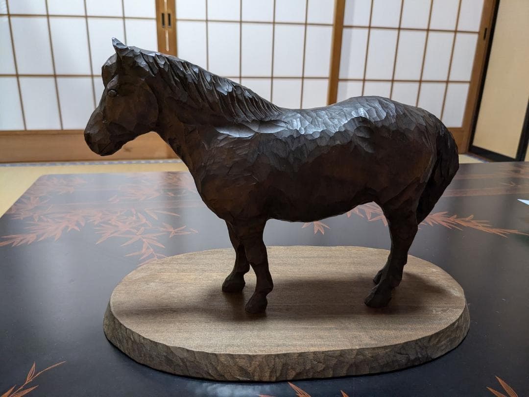 ヴィンテージ工芸品　おんたけ彫刻 杉本照岳作 木曽馬 信州木彫りアート