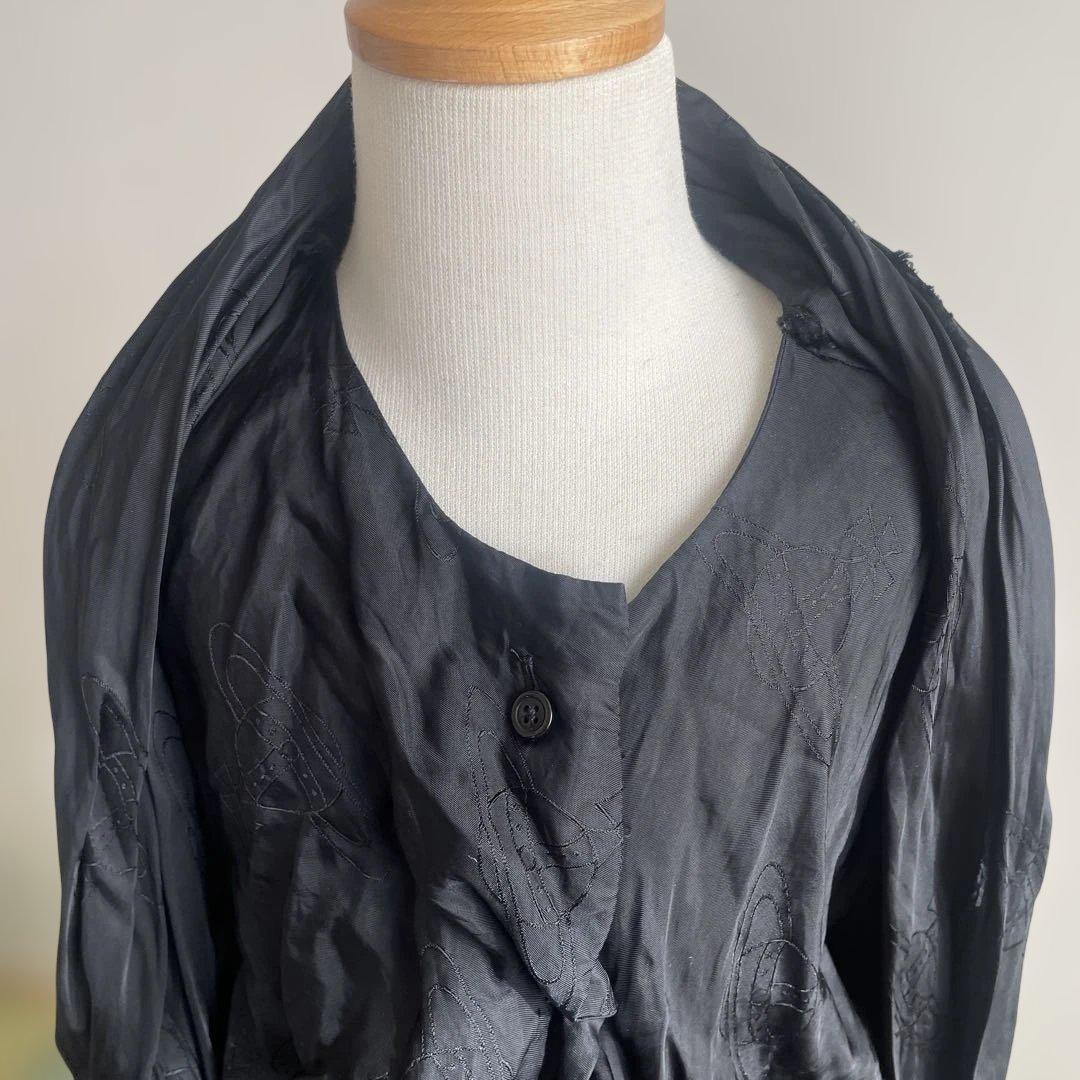 Vivienne Westwood 黒シャツ総オーブ柄アシンメトリーリボンタイ