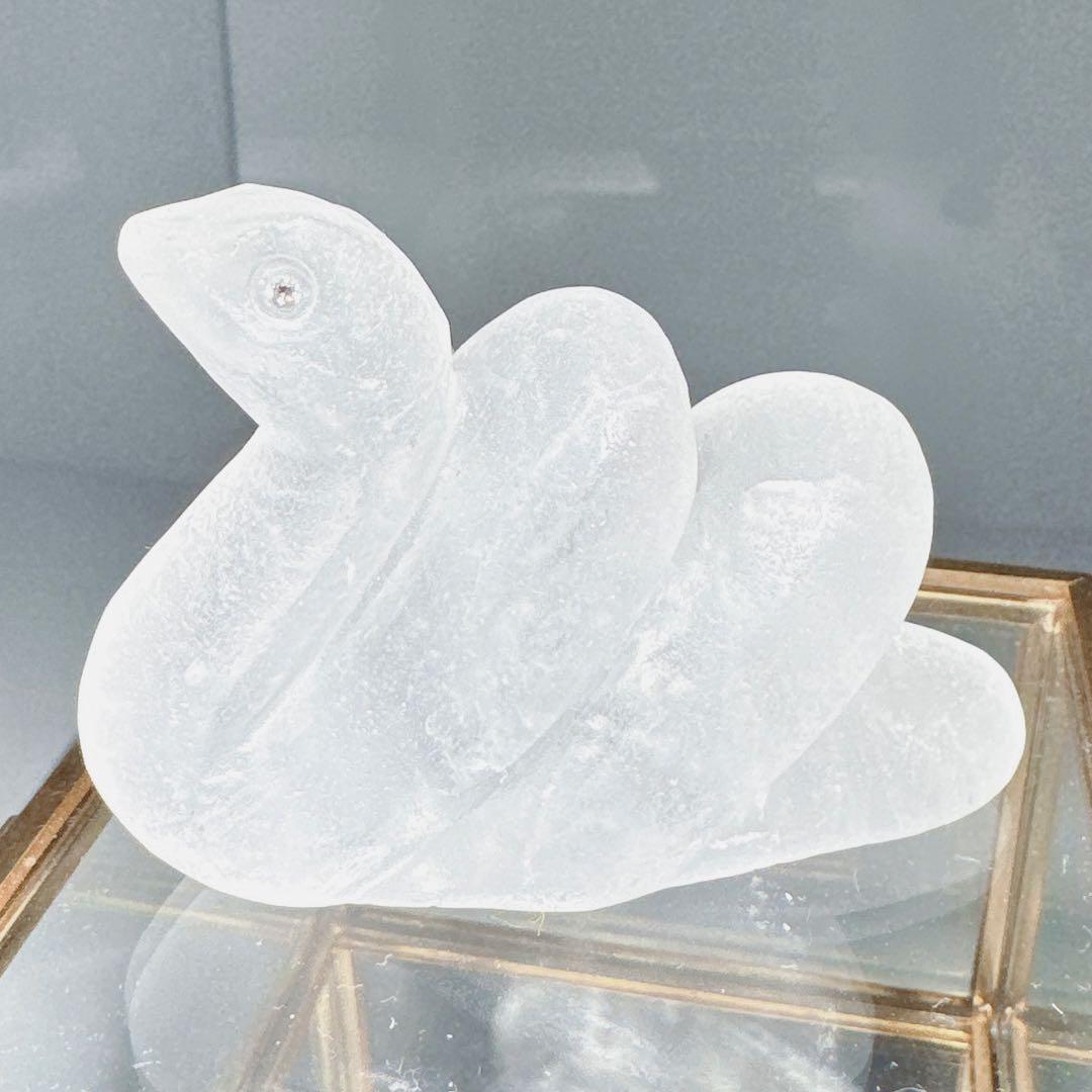 ホワイトスネークダイヤモンド入り手彫り水晶白蛇水晶NO 25-1177