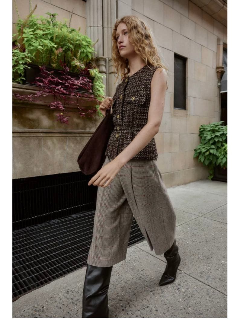 新品未使用　タグ付き　ZARA ベルト付きテクスチャーベスト ツイードベスト