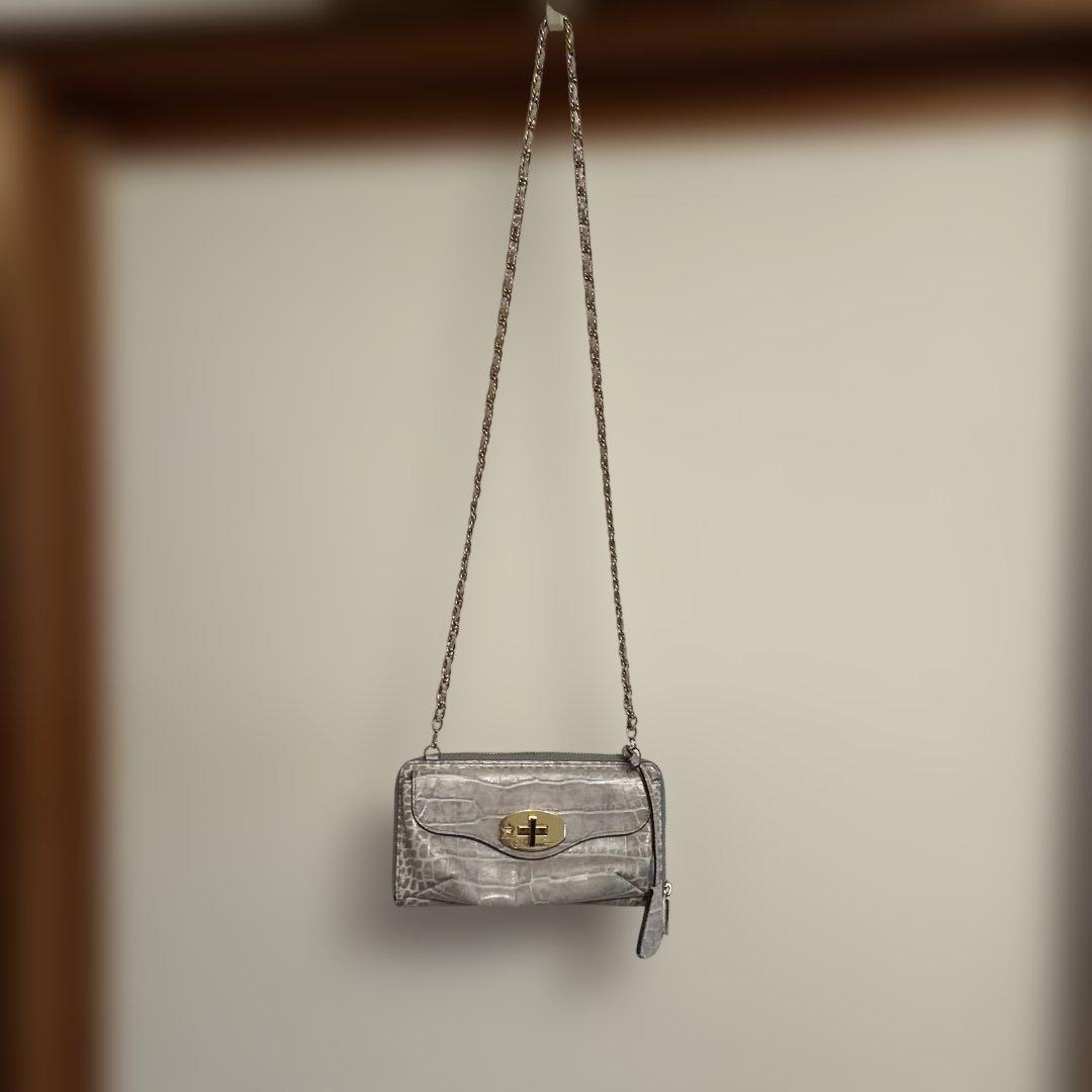 極美品　ADMJウォレットショルダーバッグ　クロコ型押し