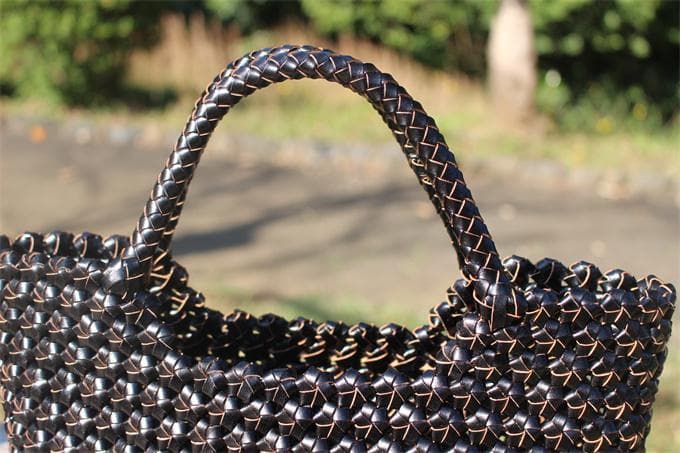 牛革 革編み込み 山葡萄風 六角花 かごバッグ 籠 BAG バッグ