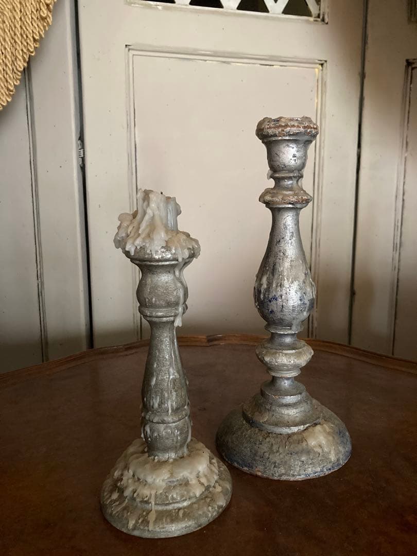 【希少】フランス　19世紀 アンティーク　キャンドルスタンド 木製 シャビー