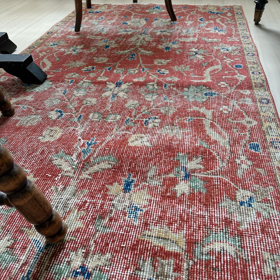 トルコヴィンテージラグ A45 バーミリオン ネイビー ミント グリーン