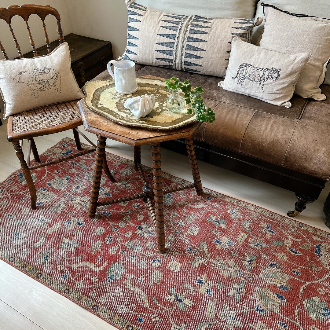 トルコヴィンテージラグ A45 バーミリオン ネイビー ミント グリーン