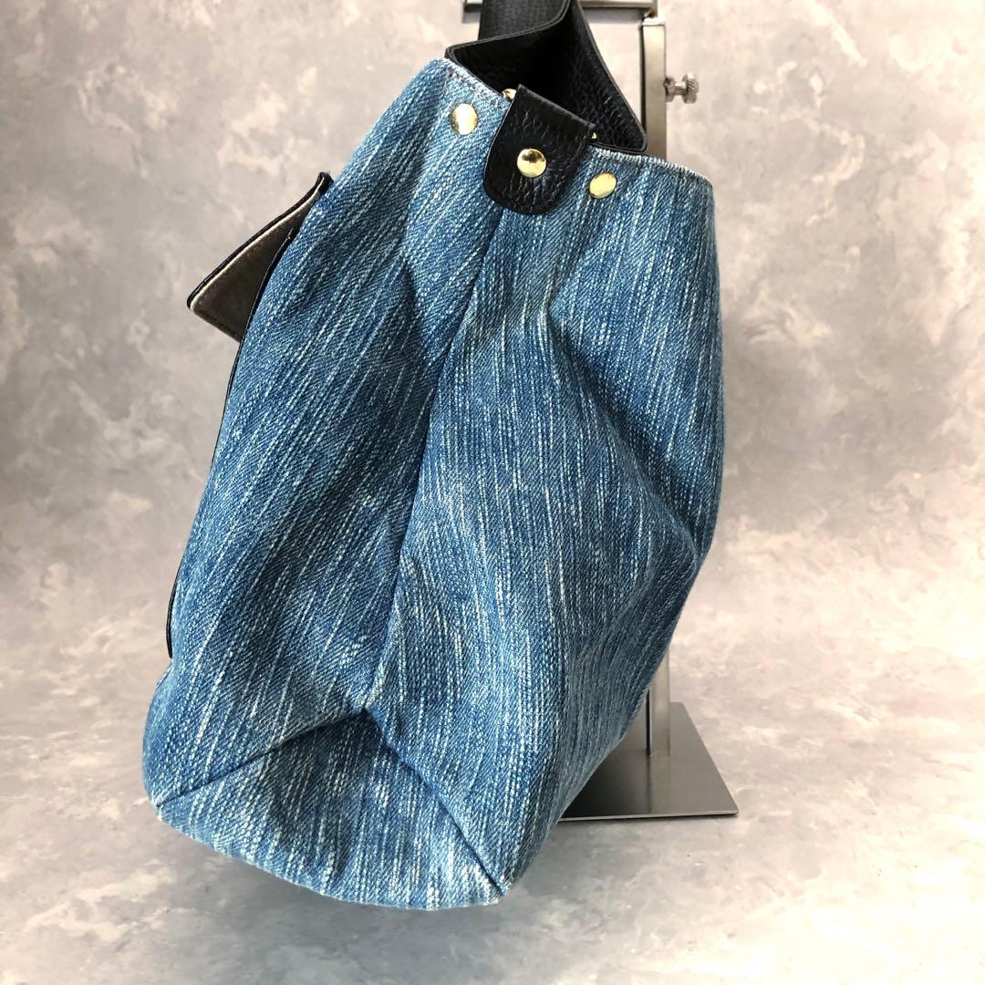 ★美品★アタオ 2WAYハンドバッグ ワンショル デニム エルヴィレザー