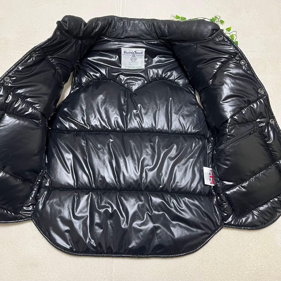 90s 英国製　ビンテージ　ハリスツイード　レザーヨーク切り替えダウンベスト