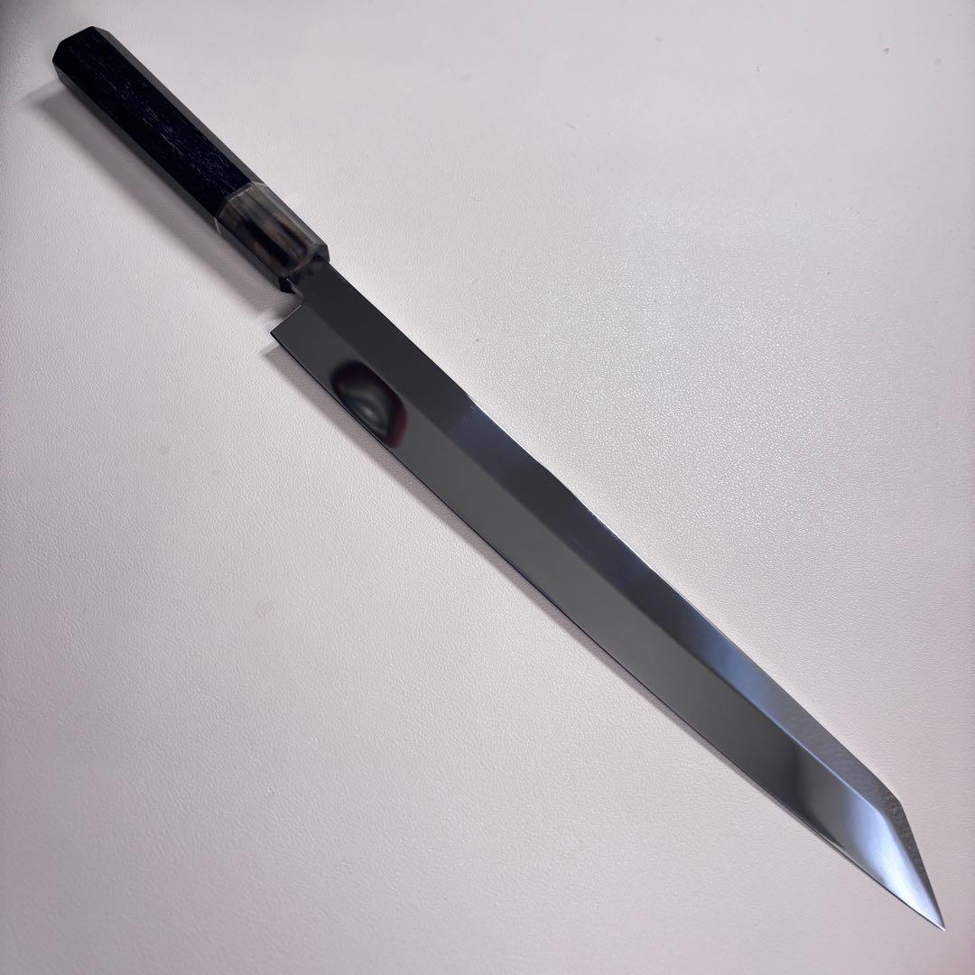 270mm 切付柳刃包丁 鏡面　黒檀黒水牛八角柄 刺身包丁 【全鋼】'ᙀ