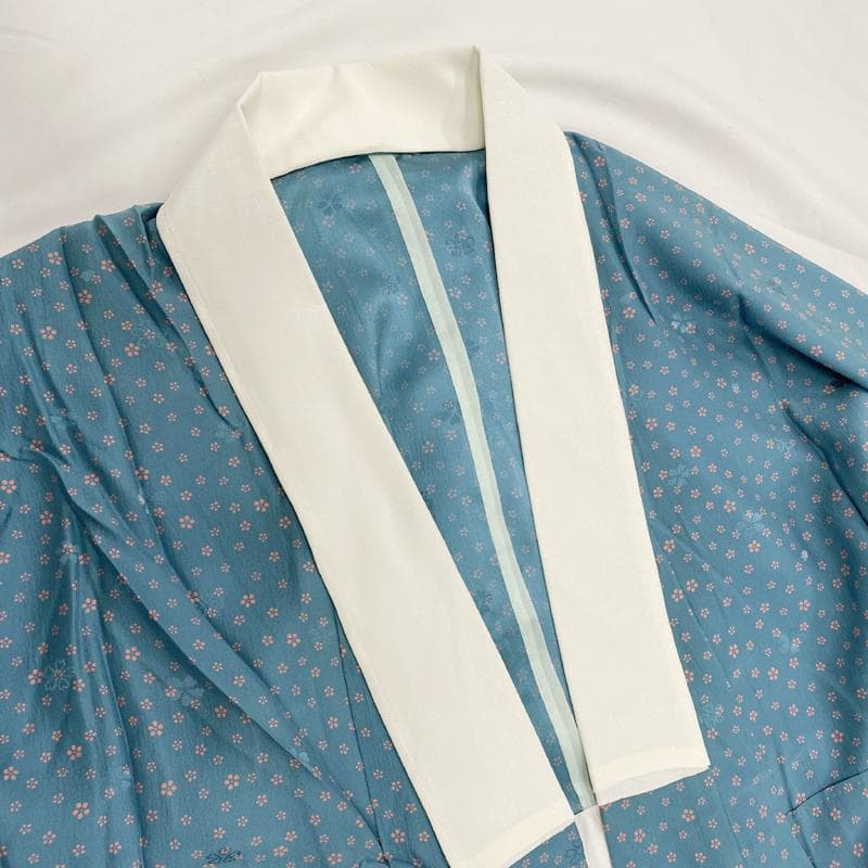 510mu50●長襦袢 正絹 浅葱色 桜地紋 半衿付●しつけ付