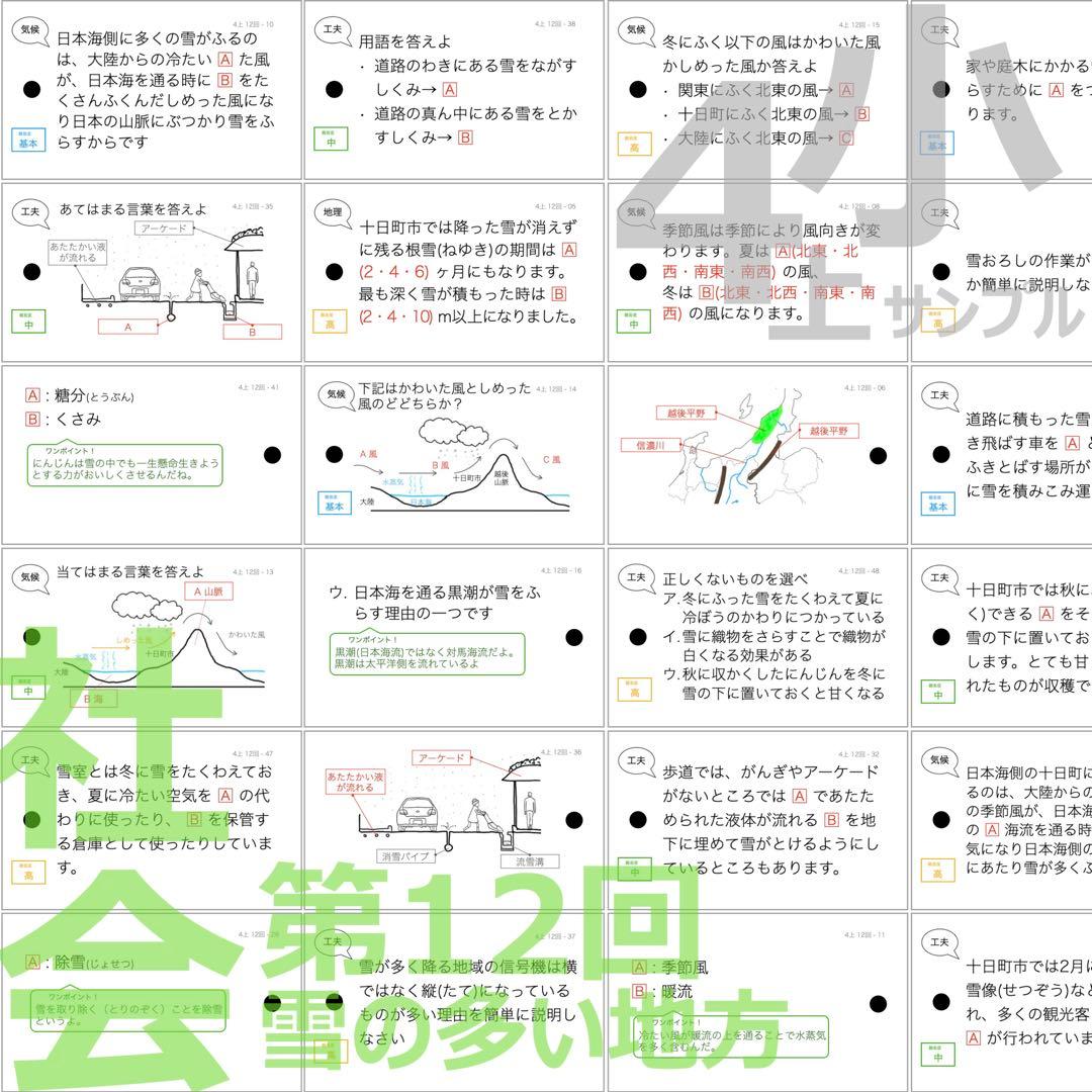 中学受験 暗記カード【4年上 社会・理科 11-14回】組分けテスト対策 予シリ