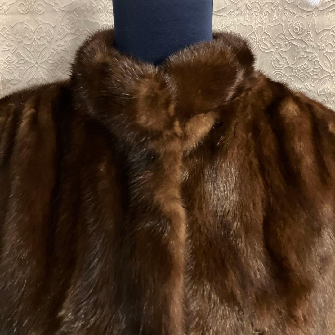 【美品】ミンクファーコート ライトブラウン系 ミドル丈 高級毛皮　艶やかL