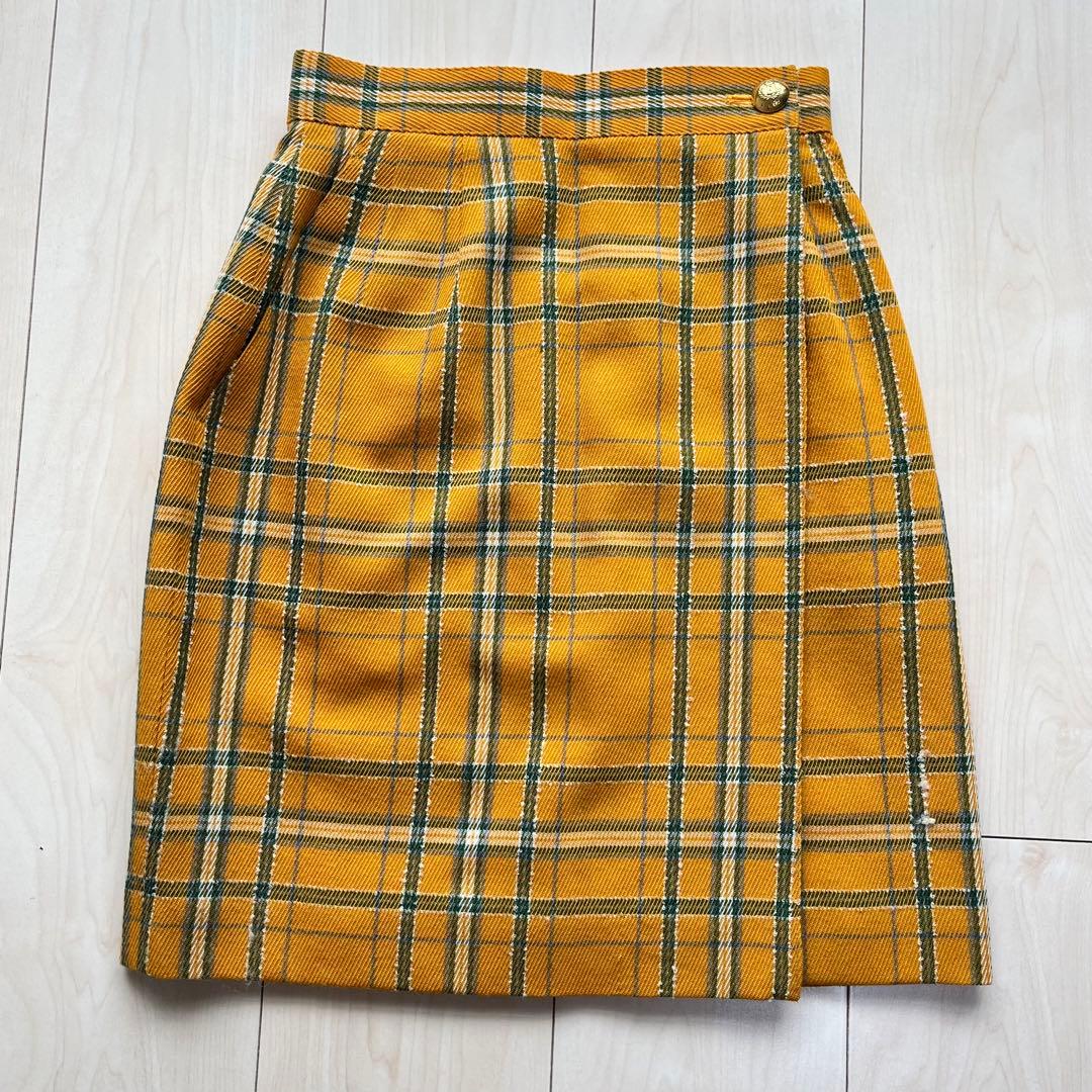 ELLE エル レトロ ヴィンテージ 金ボタン チェック スカートスーツ