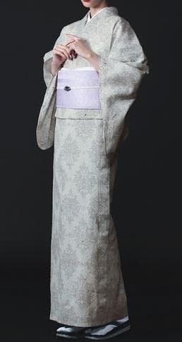 美術サロン浴衣 近江ちぢみ ダマスク柄 綿麻上品 大人の浴衣　ベージュ系