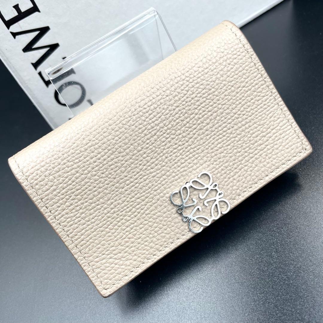 鑑定済・極美品★ロエベ　アナグラム　ビジネスカードホルダー　名刺入れ　ベージュ系