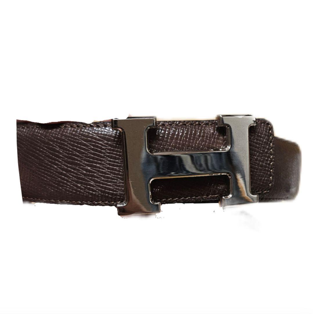 HERMES ブラウンレザーベルト H型バックル レディース 箱あり