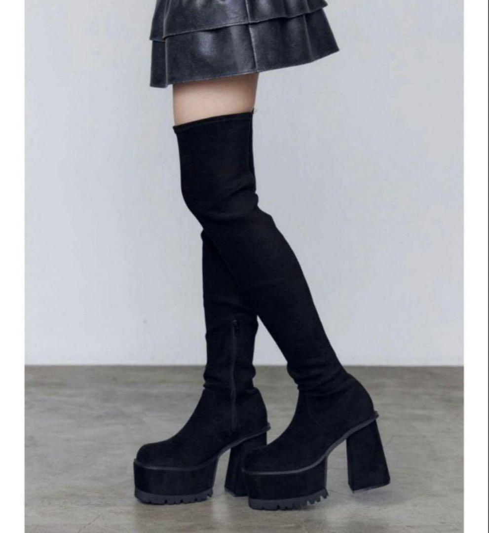 EMODA 黒 ニーハイブーツ プラットフォームヒール