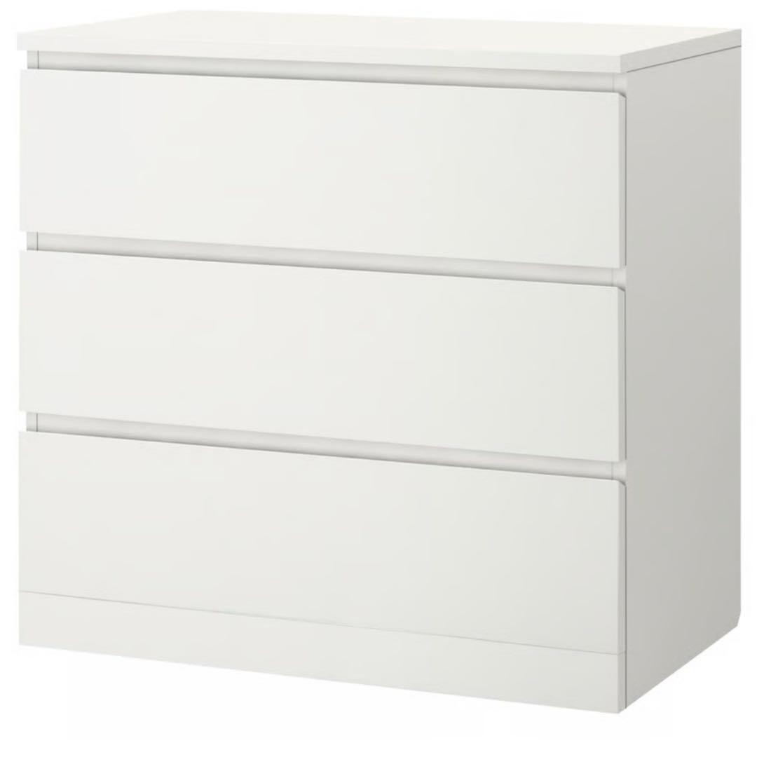 MALM マルムチェスト（引き出し×3）, ホワイト, 80x78 cm