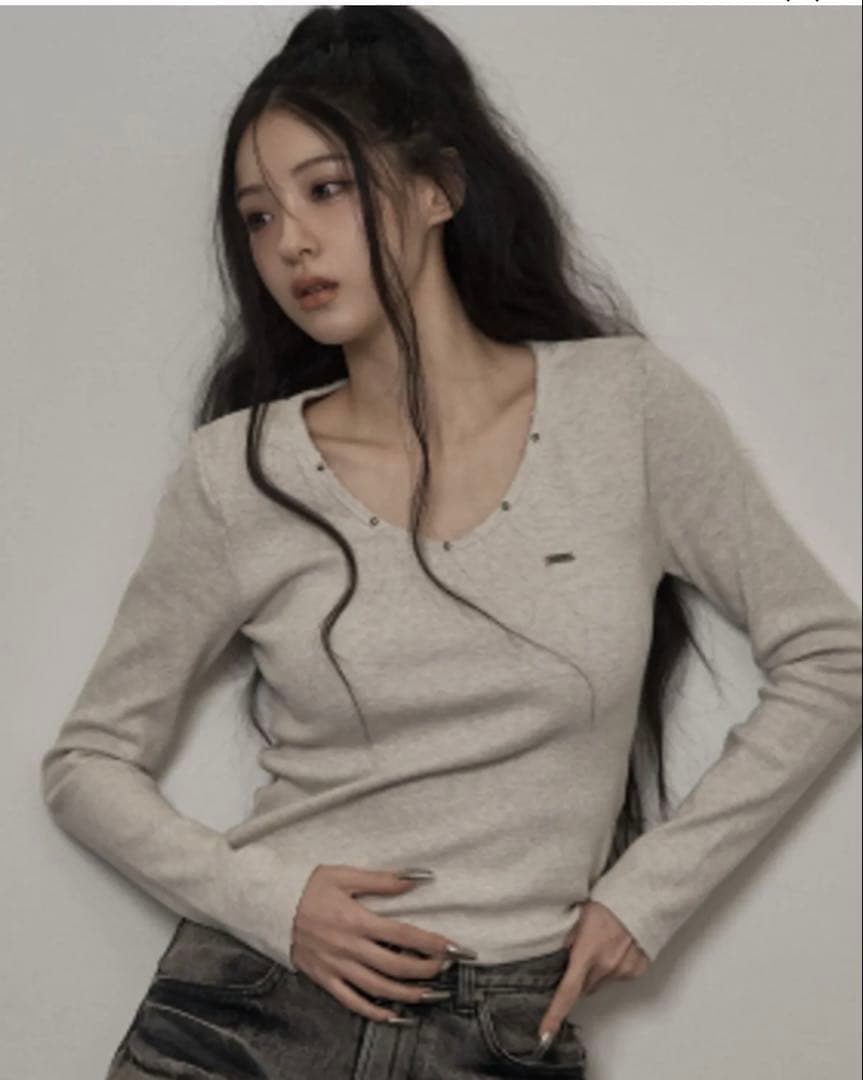 KHAKIPOINT ダメージTシャツ 長袖　ベージュ