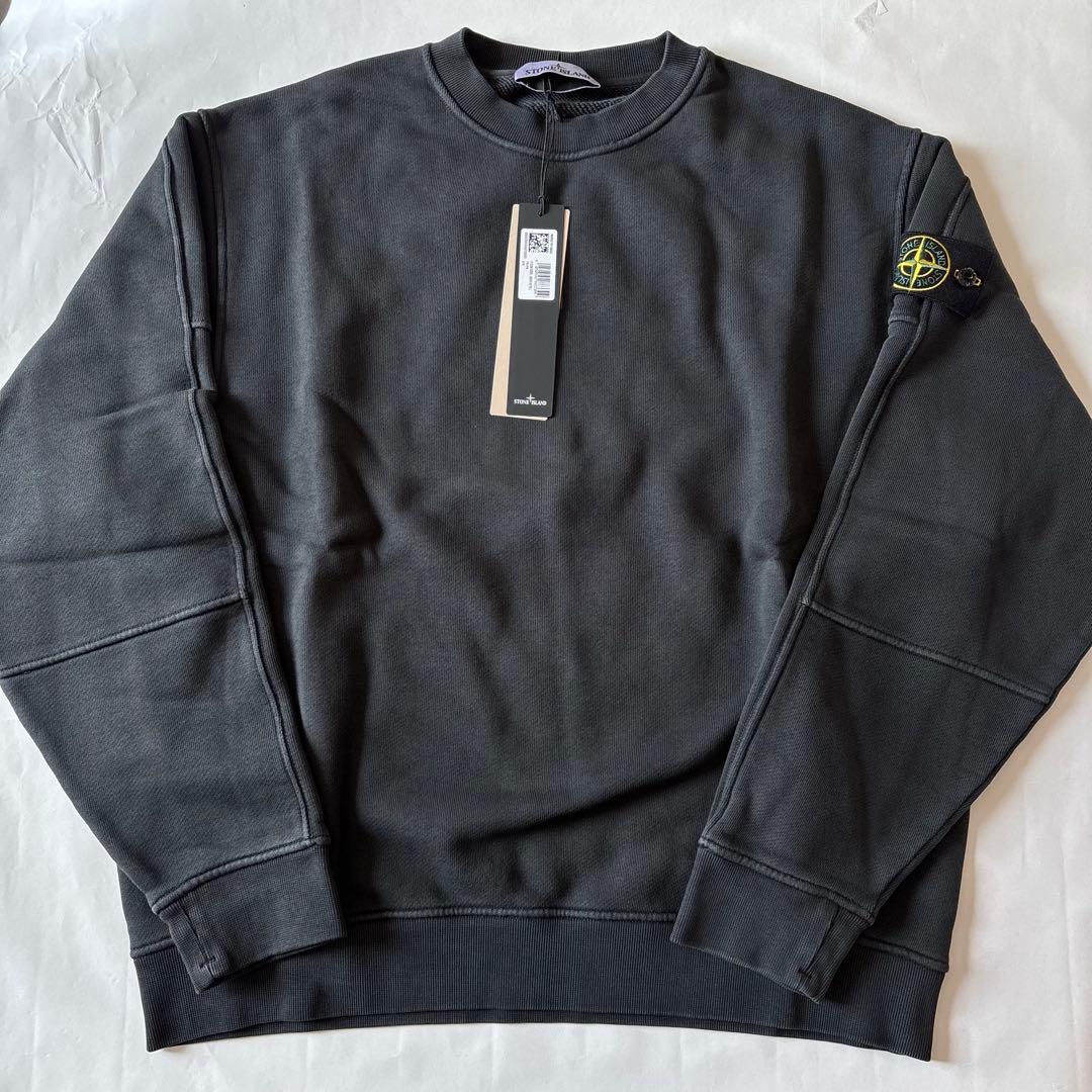 バッジ付 STONE ユーズド加工 ツイル織りスウェットシャツ