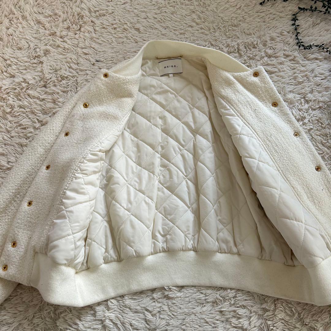 BEIGE ベイジ ツイードジャンパー 白 ブルゾン ダウン