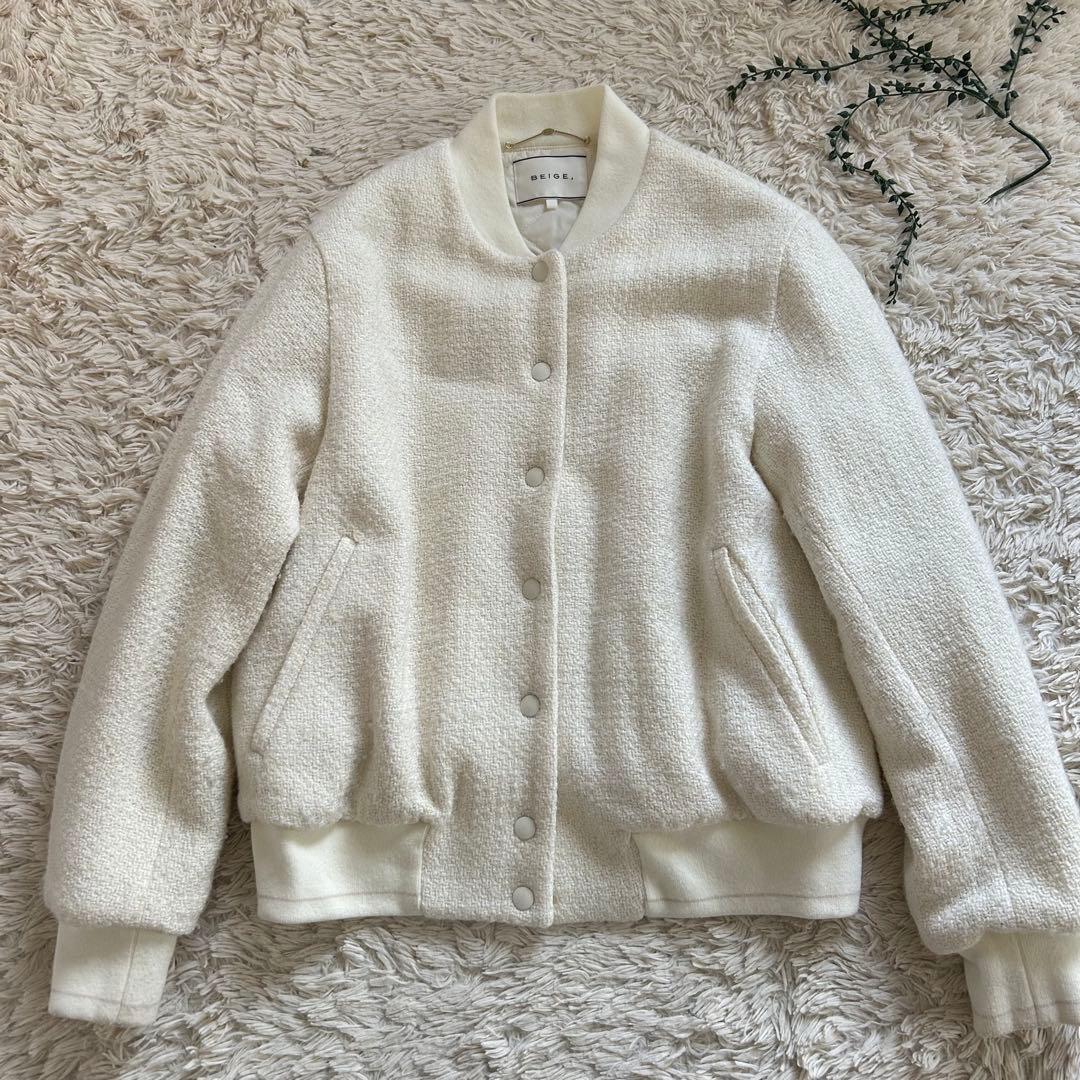 BEIGE ベイジ ツイードジャンパー 白 ブルゾン ダウン