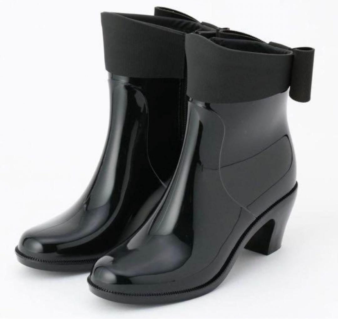 トッカ レインブーツ　リボン付 ブラック　ショート丈