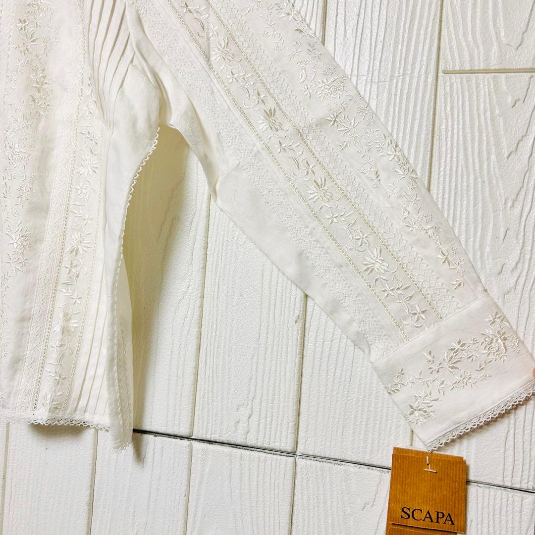 新品タグ付き サイズ44 SCAPA 総刺繍 ピンタック レースブラウス