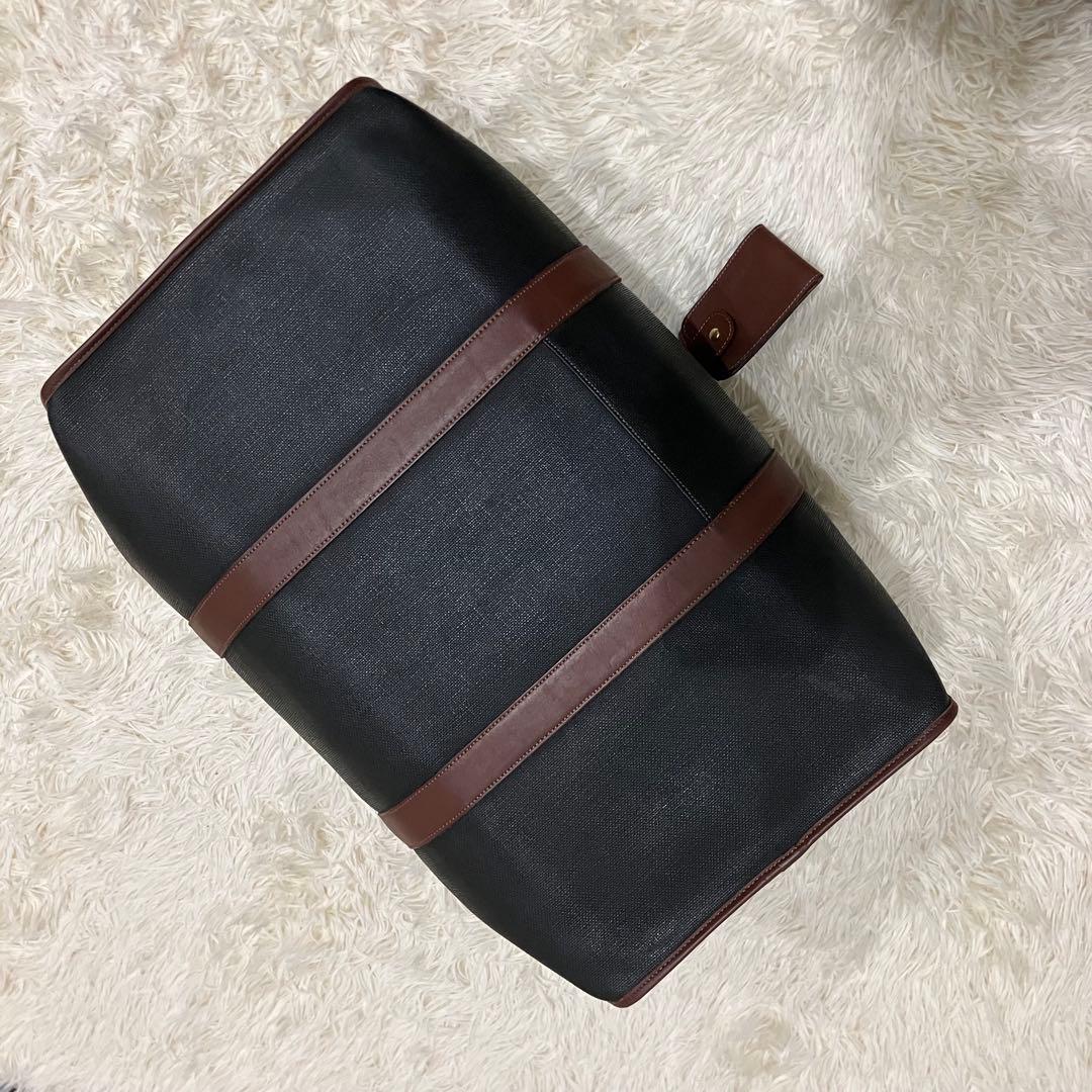 ダンヒル　ボストンバッグ　南京錠　鍵付き　PVC　レザー　ゴールド金具　チェック