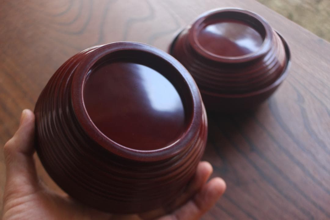 デッドストック！深みある糸目紅溜塗に極上稲穂福来雀蒔絵のお椀2点（検輪島塗雑煮椀