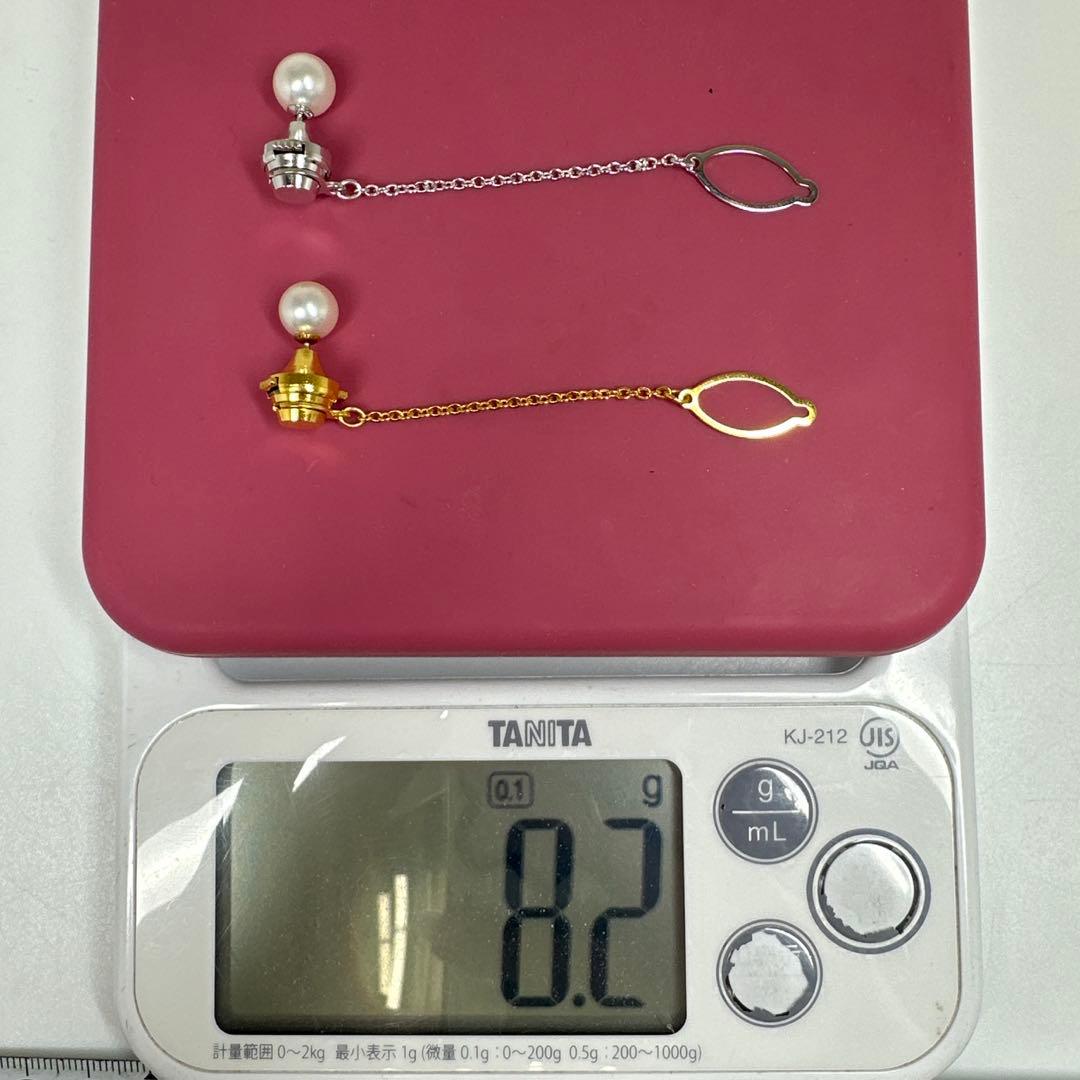 K18/K14WG刻印 本アコヤ真珠 タイピン2点　8.2g 東キ7-ア㉝