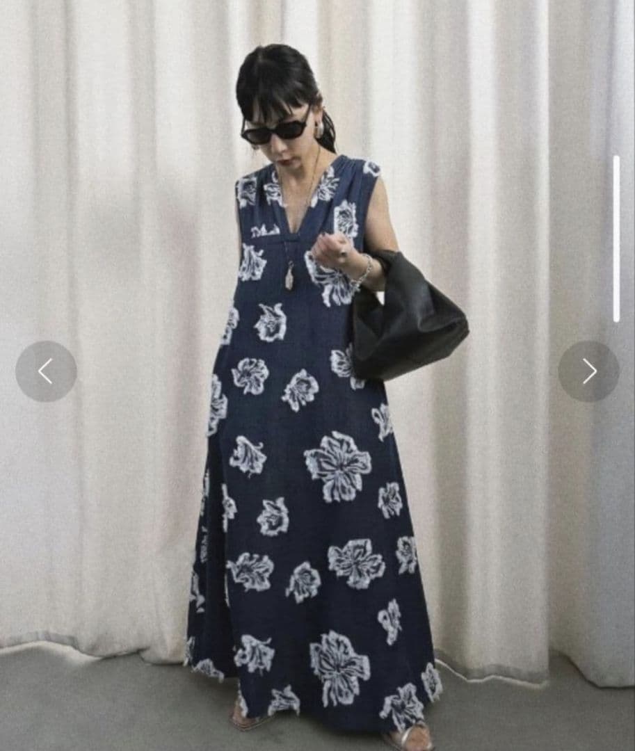 Ameri　FLOWER CUT JACQUARD DENIM DRESS