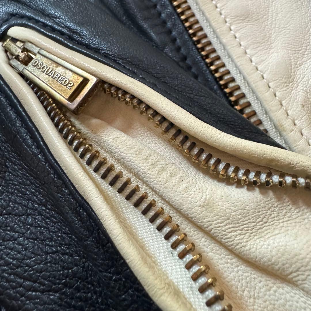 未使用タグ付 DSQUARED2 ラムレザー ライダース シングル バイカラー