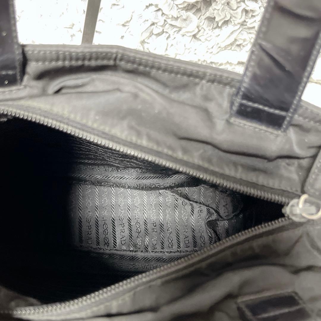 PRADA ブラック トートバッグ　ナイロン　レザー　三角　ハンドバッグ