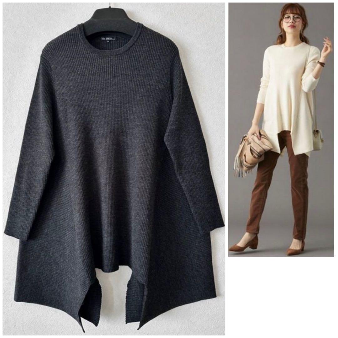 大きいサイズ46＊２３区 レア ヘムＡラインニット チュニック＊自由区組曲ICB