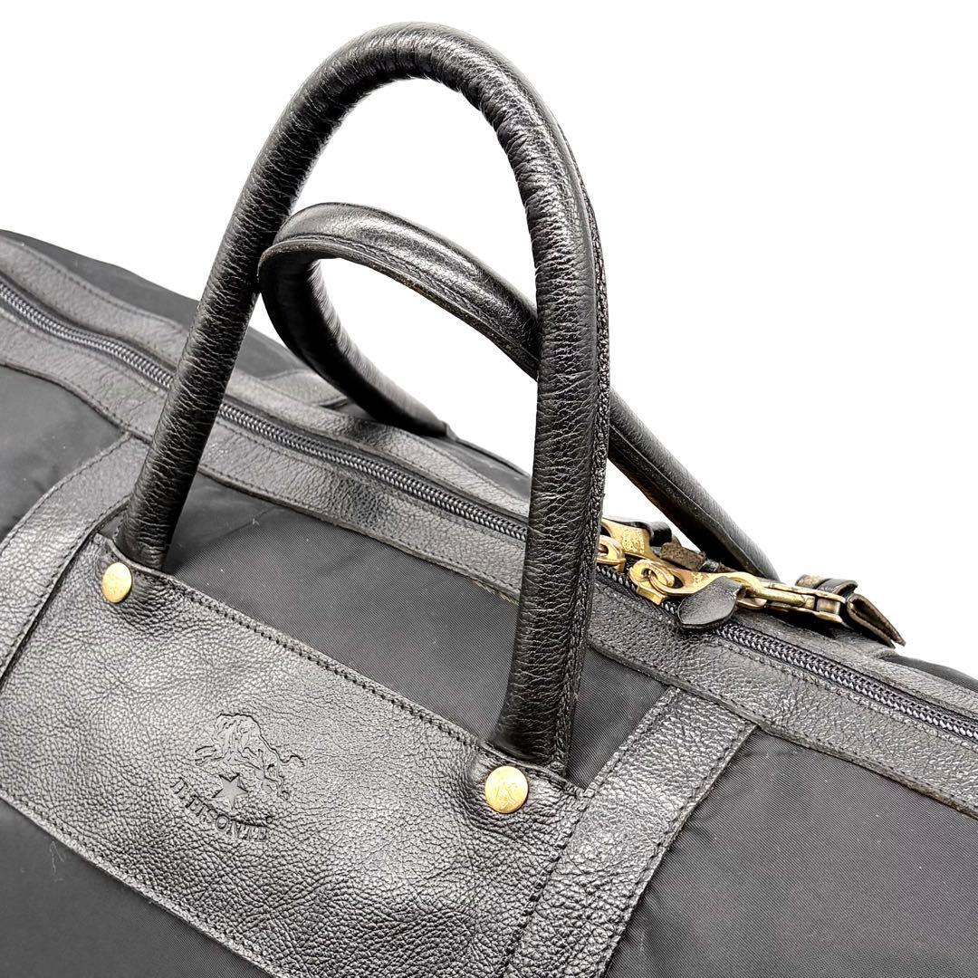 イルビゾンテ 2way ボストンバッグ 大容量 ナイロン レザー 南京錠付き 黒