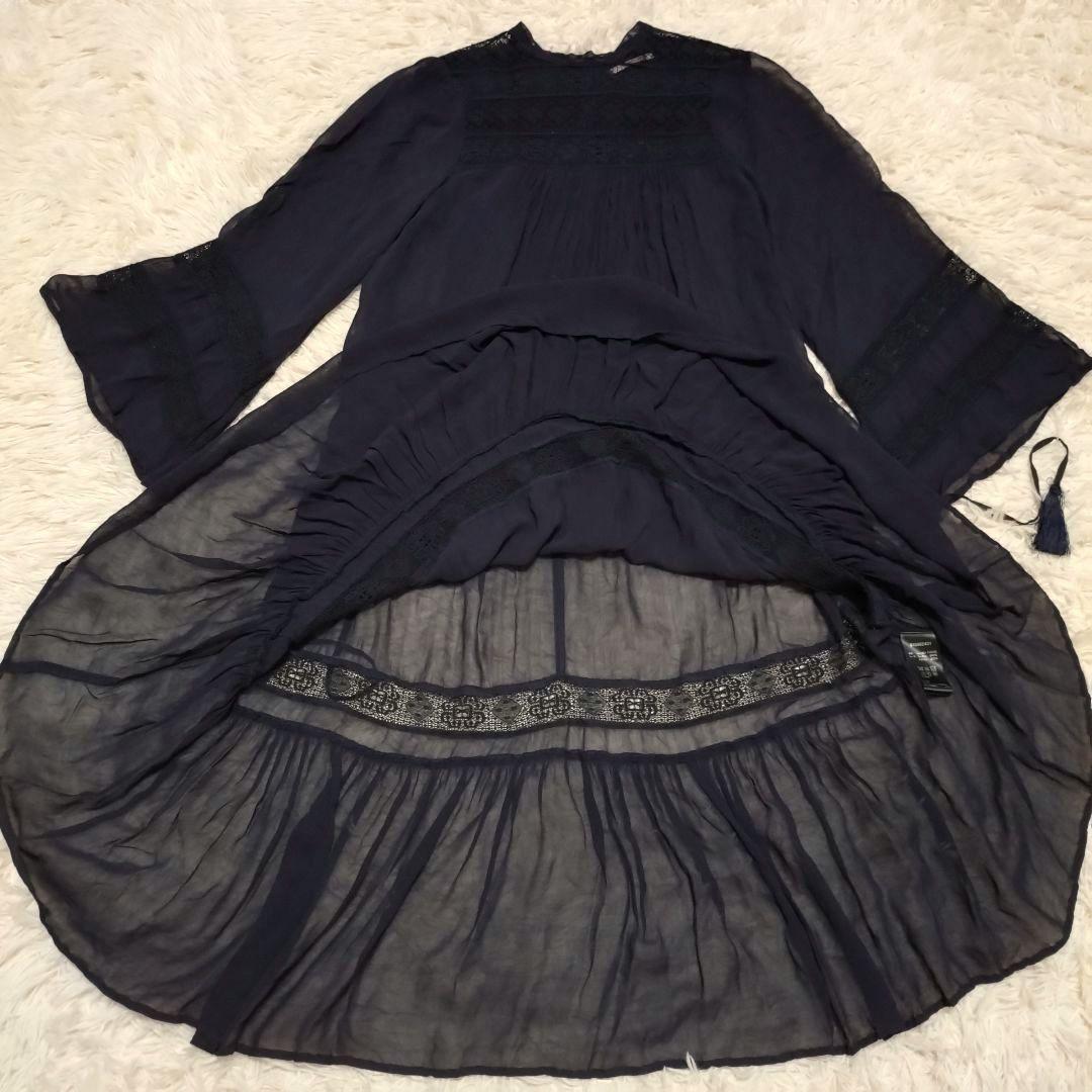 ヌキテパ 大人可愛い シアー レース ギャザー レーヨン ワンピース