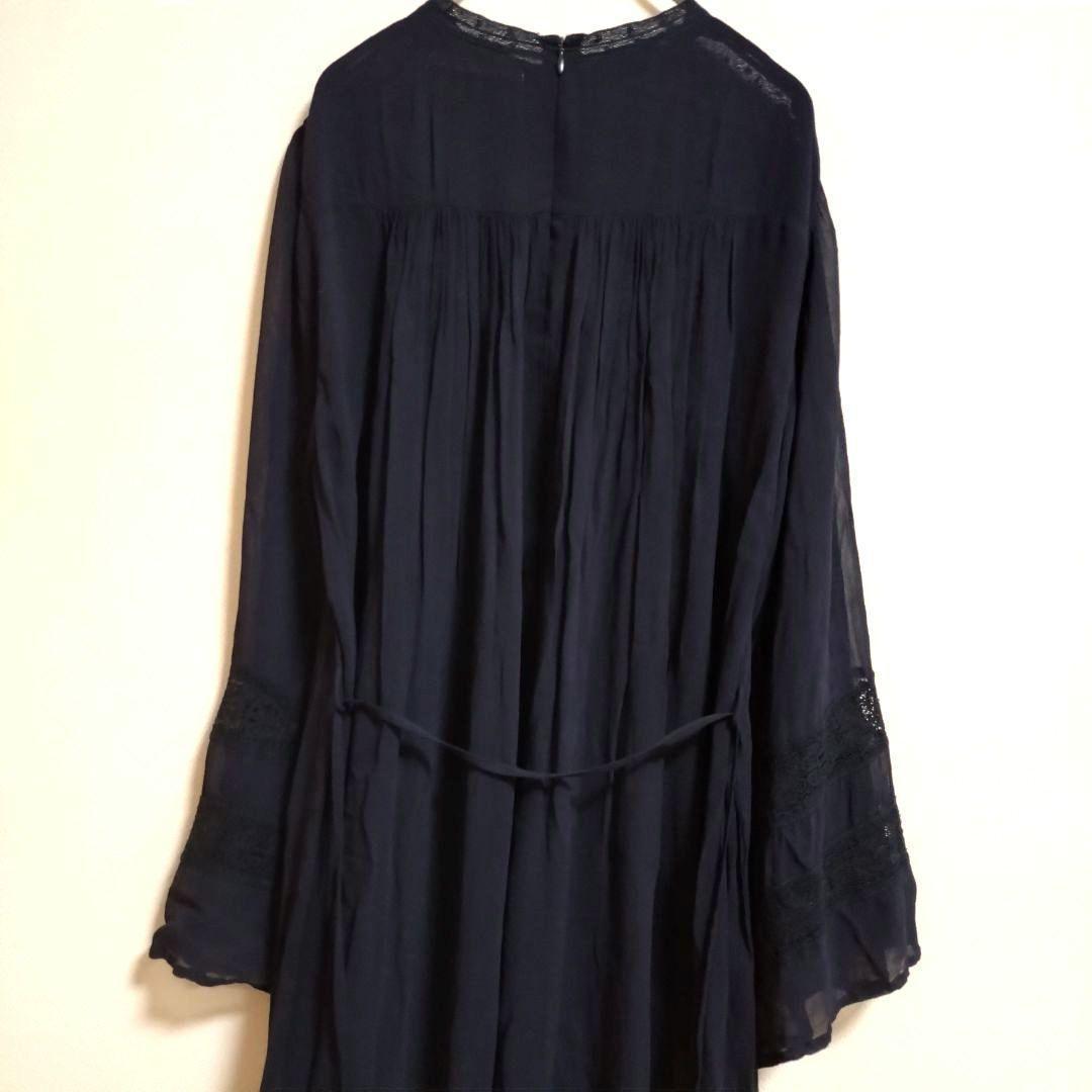 ヌキテパ 大人可愛い シアー レース ギャザー レーヨン ワンピース