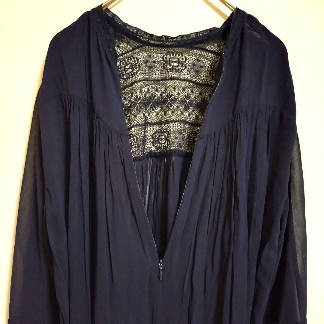 ヌキテパ 大人可愛い シアー レース ギャザー レーヨン ワンピース