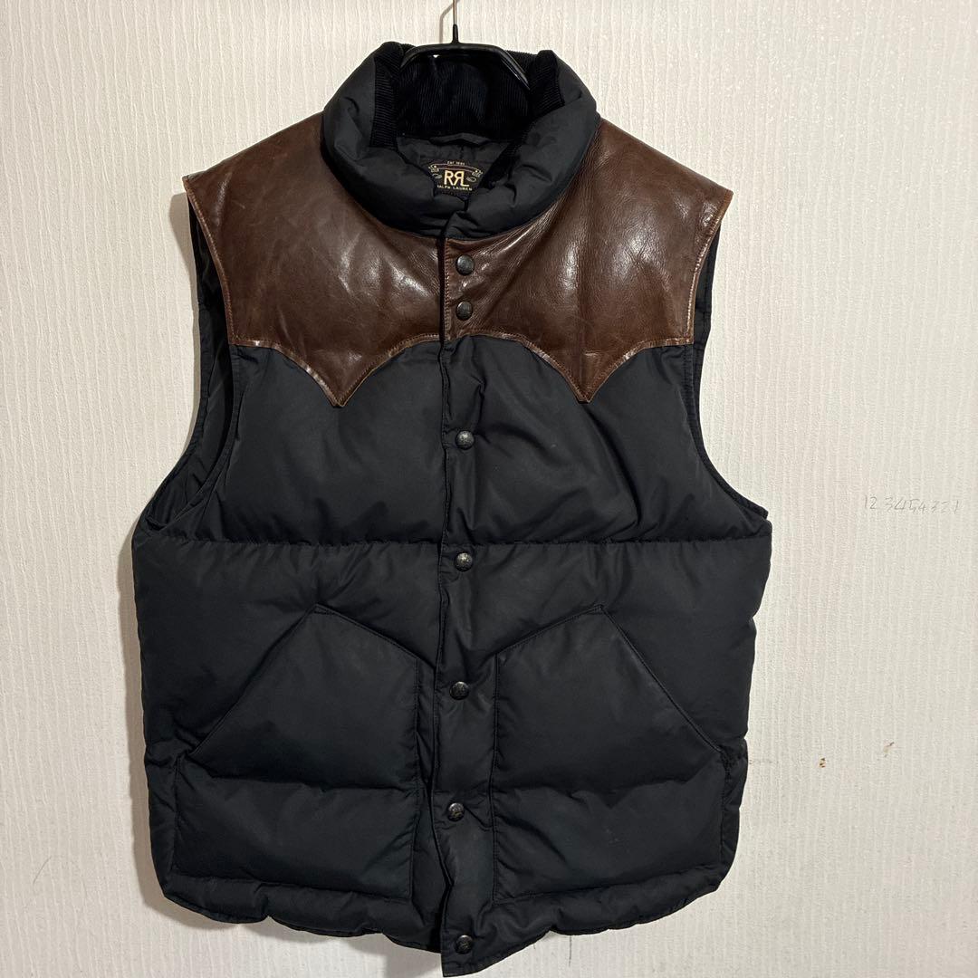 RRLダブルアールエル　レザー切り替えダウンベストs