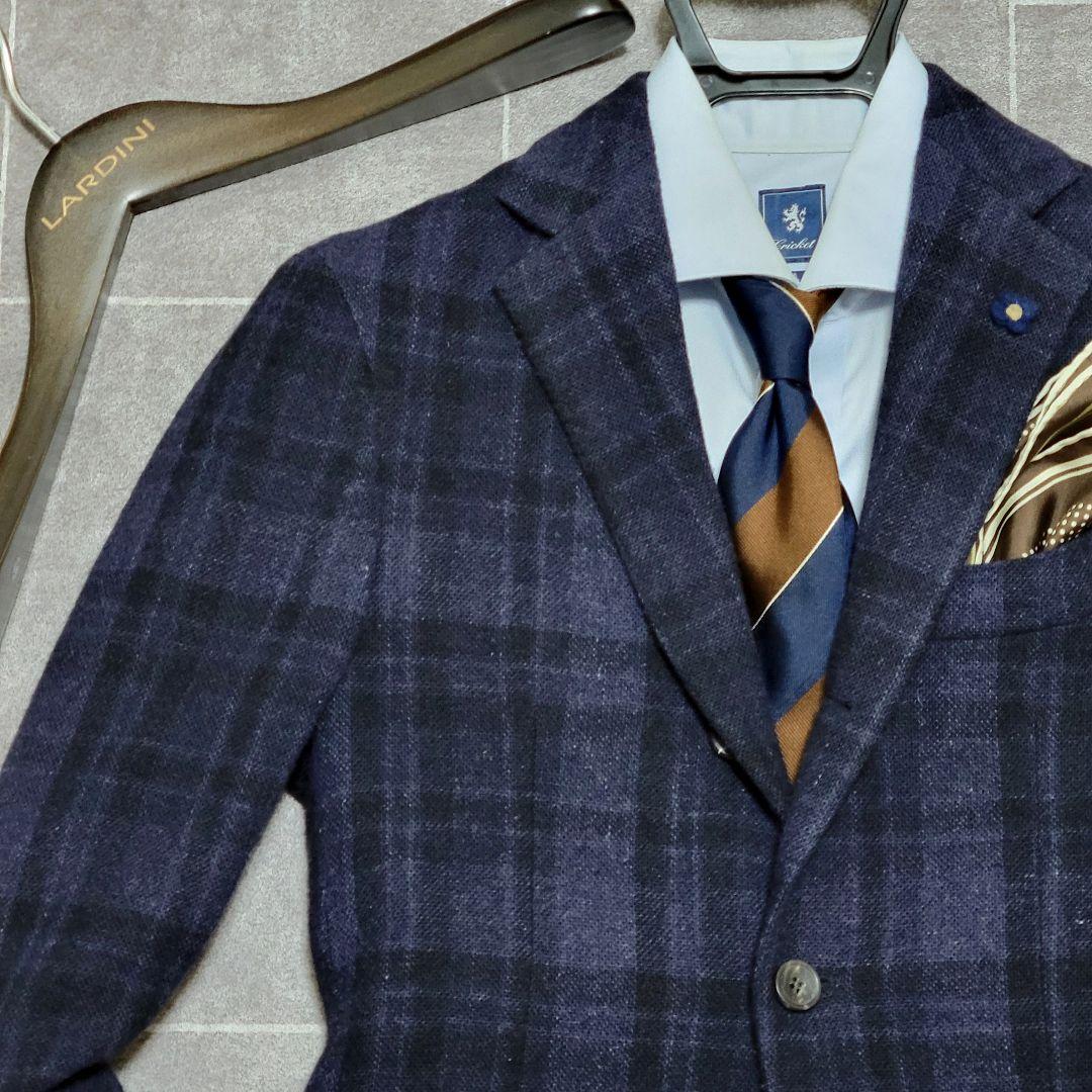 LARDINI 秋冬ツイード系 ネイビーチェック テーラードジャケット