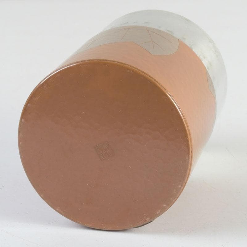 煎茶道具　鎚起銅器　玉川堂造　鋲打　葉文　茶筒　共箱　C　9428