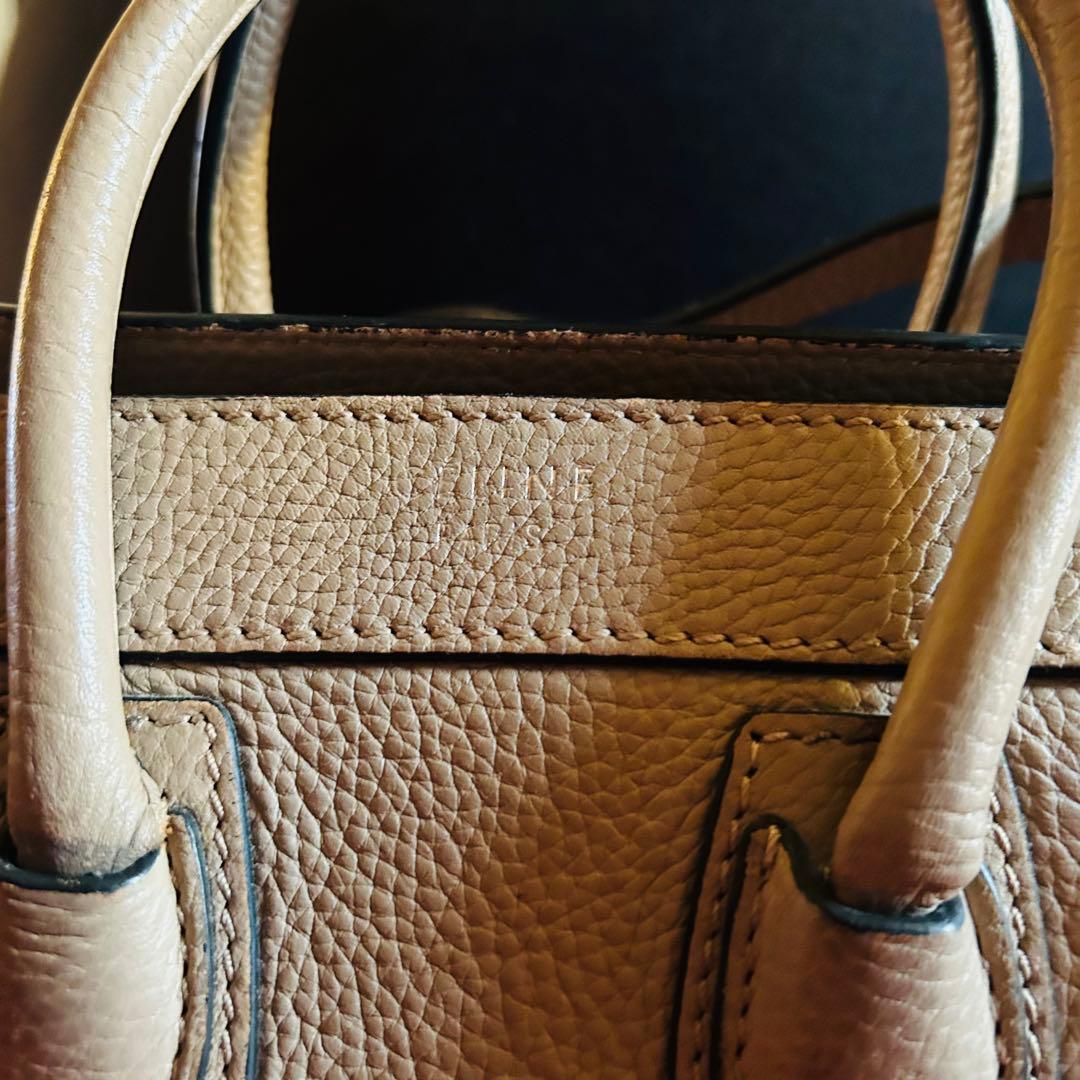 グレー レザー ハンドバッグ ショルダー付 ラゲージナノ ショッパー ベージュ