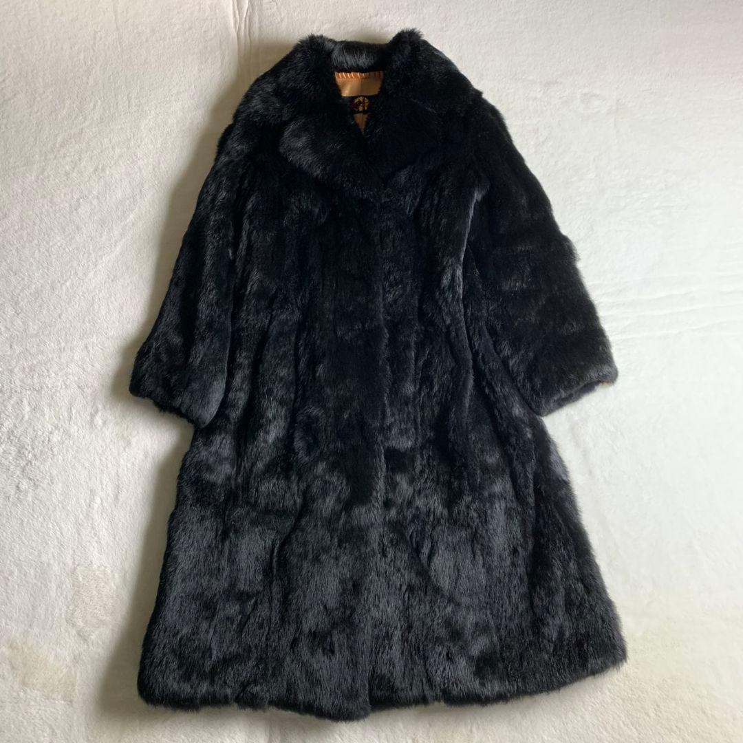 【ファーコート　ロング　黒　ブラック　美品　おそらくミンク　レディース　古着】