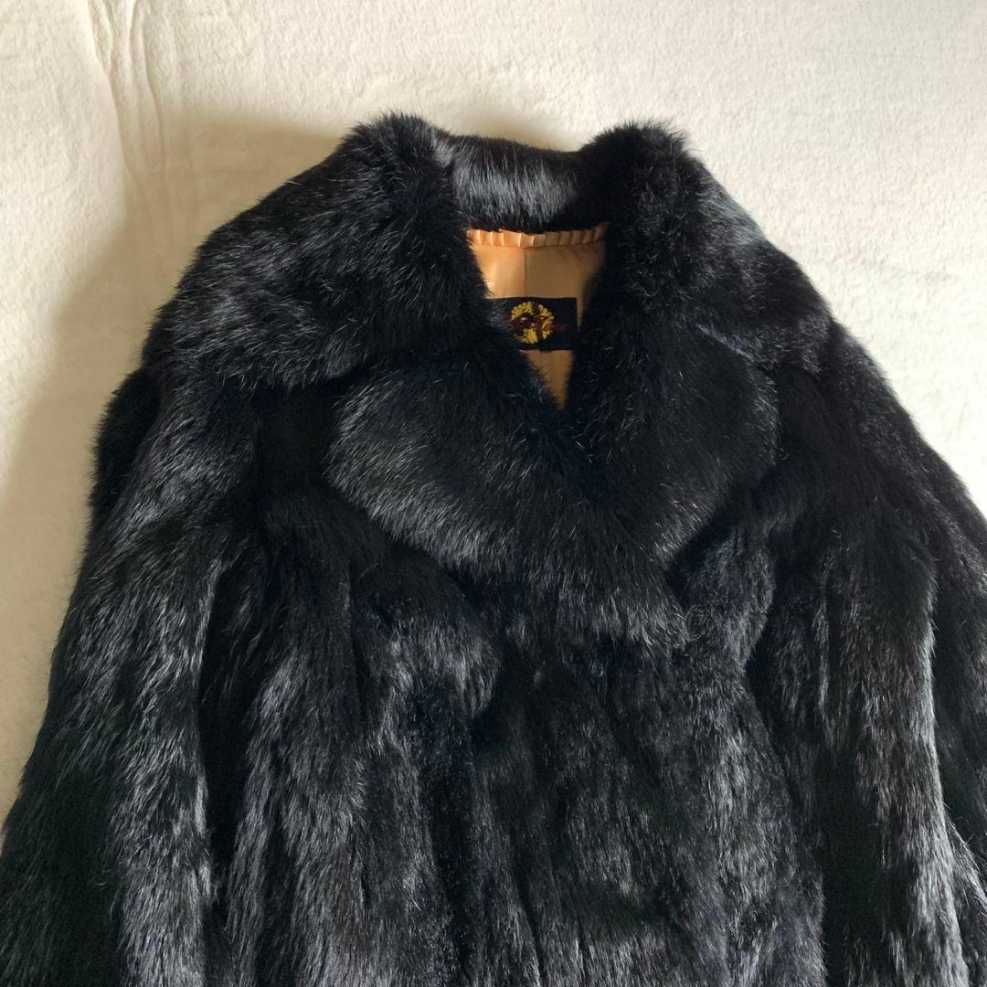 【ファーコート　ロング　黒　ブラック　美品　おそらくミンク　レディース　古着】