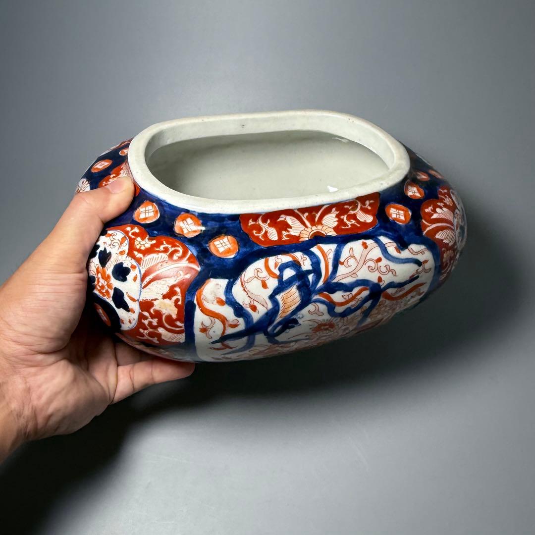 明治時代　染錦鳳凰図変形鉢　珍品　金魚鉢　メダカ　骨董　古美術　オブジェ