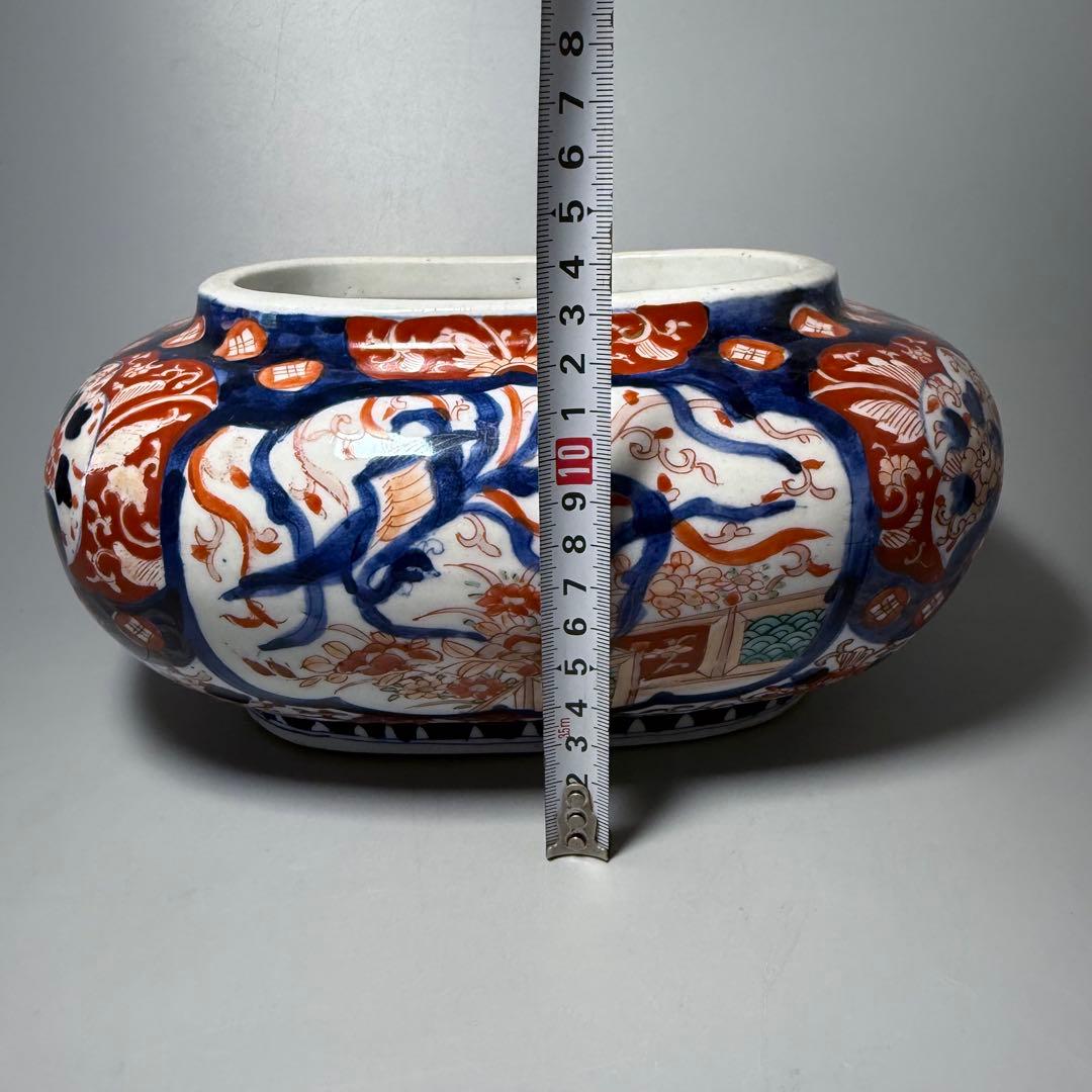 明治時代　染錦鳳凰図変形鉢　珍品　金魚鉢　メダカ　骨董　古美術　オブジェ