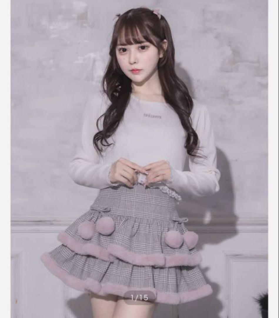 【新品】pium ファー付きティアードミニスカート グレーチェック