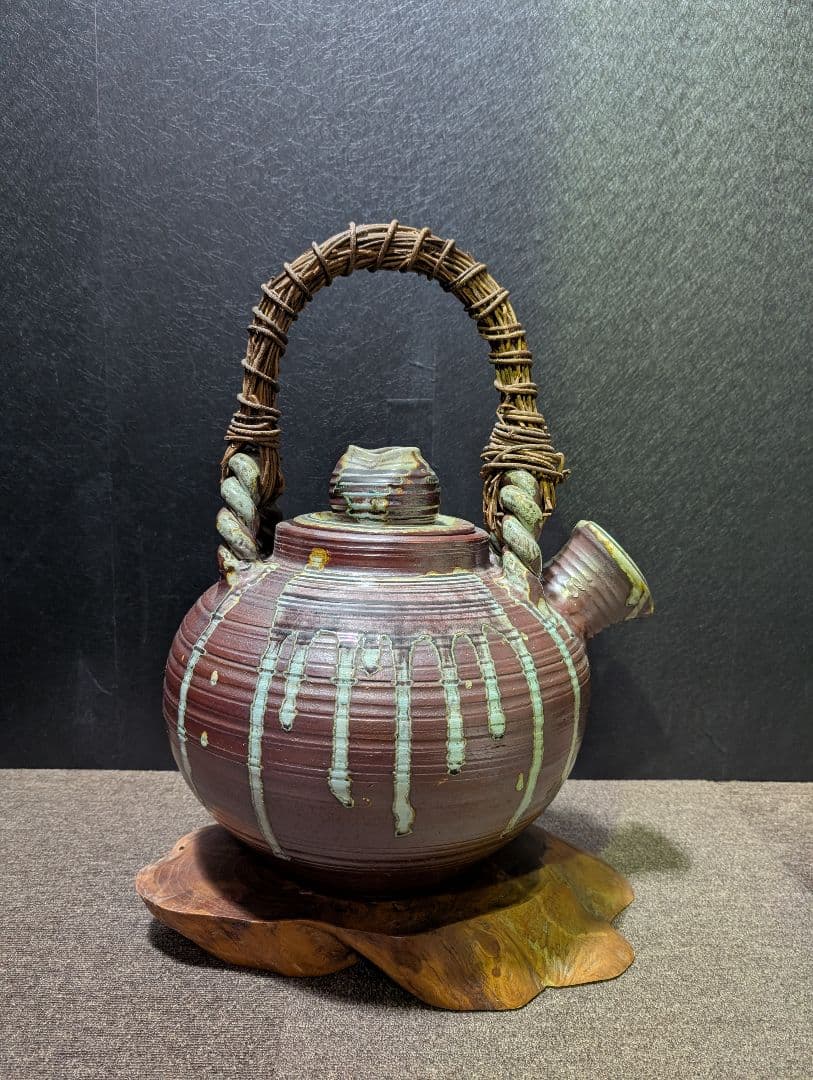 陶器製急須 丸型 ドリッピング釉薬 信楽焼　特大急須 57cm 骨董品