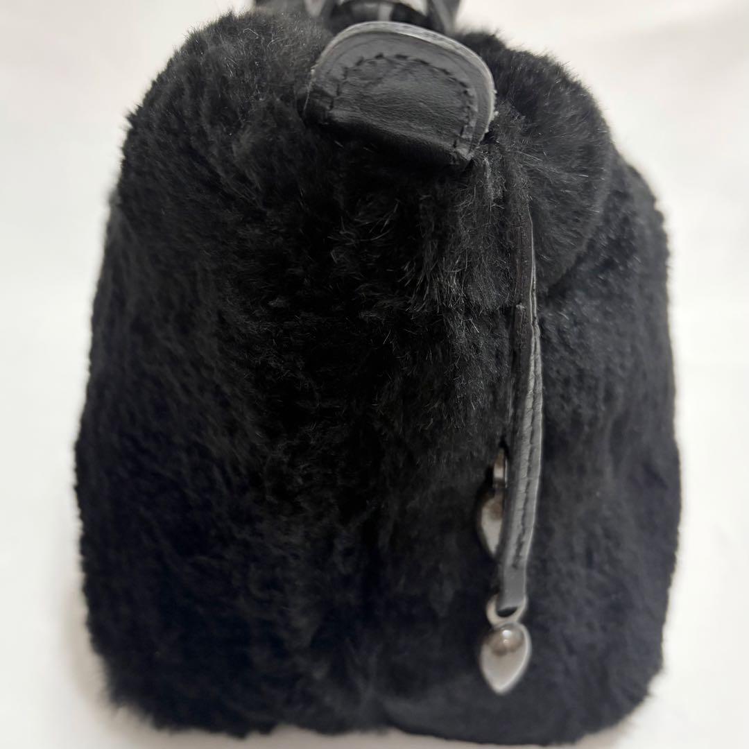 希少 ロンシャン プリアージュ ラビットファー ハンドバッグ 黒色 フランス製