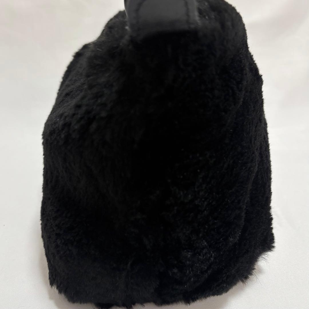 希少 ロンシャン プリアージュ ラビットファー ハンドバッグ 黒色 フランス製